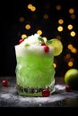 Xmas Grinch Punch. Close up. Copy space. Generative AI.