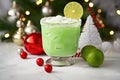 Xmas Grinch Punch. Close up. Copy space. Generative AI.