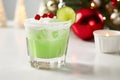 Xmas Grinch Punch. Close up. Copy space. Generative AI.