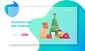 Xmas Holidays Tradition Website Landing Page. Woman Wearing Santa Claus Hat Sitting under Decorated Christmas Tree