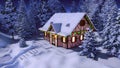 Xmas house among snowy fir forest at winter night Royalty Free Stock Photo