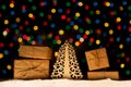 Xmas lights as stars, Christmas tree, vintage decoration, gift b Royalty Free Stock Photo