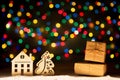 Xmas lights as stars, Christmas tree, vintage decoration, gift b Royalty Free Stock Photo