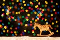 Xmas lights stars, Christmas tree, vintage decoration, horse and Royalty Free Stock Photo