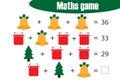 Xmas Maths game with pictures - christmas theme for children, middle level, education game for kids, preschool worksheet activity