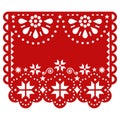 Christmas Mexican Papel Picado vector template design with snowflakes and flowers amd empty space for text, festive winter paper c