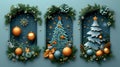 Xmas modern design set in paper cut style with Christmas tree, ball, star golden blue and white gifts Royalty Free Stock Photo