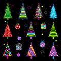 Christmas tree set. Glowing pictures. Colourful collection for decorating of your sites, postcards, packaging materials. Royalty Free Stock Photo