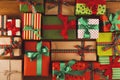 Xmas, new year and other holidays boxes. Crop, closeup