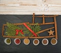 Xmas New Year train with spices and plants