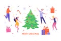 Xmas Party Card or Invitation Poster. People characters dancing, celebrating Merry Christmas and Happy New Year night Royalty Free Stock Photo