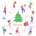 Xmas Party Card or Invitation Poster. People characters dancing, celebrating Merry Christmas and Happy New Year night Royalty Free Stock Photo