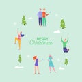 Xmas Party Card or Invitation Poster. People characters, friends and family, celebrating Merry Christmas and New Year Royalty Free Stock Photo