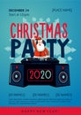 Xmas party poster with santa claus dj. New year event invitation. Vector banner template.