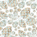 Xmas pastel teal green pine cone seamless pattern Royalty Free Stock Photo