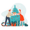 Xmas people giving New Year gifts vector illustration cartoon characters couple exchanging festive presents together