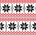 Christmas, winter seamless pattern with snowflakes, cross-stitch repetitive design, Scandinavian greeting card