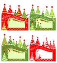 Xmas red green tags for Christmas sale with cut out paper abstract firs. Flat design Royalty Free Stock Photo