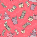 Xmas seamless pattern with hand drawn christmas symbol Royalty Free Stock Photo