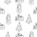 Xmas seamless pattern. Merry Christmas set of elements in outline doodle style Royalty Free Stock Photo