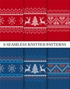 Xmas seamless patterns collection. Christmas knitted sweater textures set. Holiday winter knit background Royalty Free Stock Photo