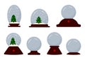 Xmas snow globe fir tree flat icon ball vector set