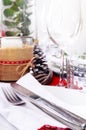 Xmas table setting with cutlery and wine glasses Royalty Free Stock Photo