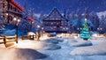 Xmas tree in alpine village at snowy winter night Royalty Free Stock Photo