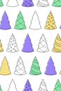 Christmas tree colorful seamless pattern. Black and white. Vector illustration. Royalty Free Stock Photo