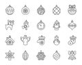 Xmas Tree Decor simple black line icons vector set Royalty Free Stock Photo