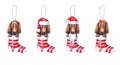 Xmas tree decorations. Decorative dachshund toys hanging on strings