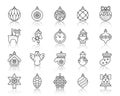 Xmas Tree Decor simple black line icons vector set Royalty Free Stock Photo