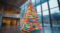 Xmas tree made by paper stickers. Christmas, New year and business concept. Reminding of unfinished tasks and new goals.