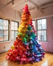 Xmas tree made by empty paper notes. Christmas, New year and business concept. Reminding of unfinished tasks and new