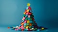 Xmas tree made by paper stickers. Christmas, New year and business concept. Reminding of unfinished tasks and new goals.