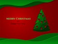 Xmas tree with red balls. New Year poster, banner, postcard, invitation. Background in paper cut style. Vector Royalty Free Stock Photo