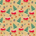 Xmas tree sleigh gift and glove are  including in cute of merry christmas and happy new year seamless pattern with flat color Royalty Free Stock Photo