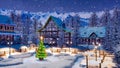 Xmas tree on township square at snowy winter night Royalty Free Stock Photo