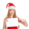 Xmas woman holding blank sign billboard Royalty Free Stock Photo