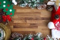 Xmas wooden tabletop with celebration decor copy Royalty Free Stock Photo