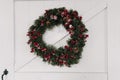 Xmas Wreath Decorated Pine Tree Cones and Viburnum Royalty Free Stock Photo