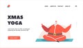 Xmas Yoga Landing Page Template. Santa Claus Meditate, Christmas Character Sitting on Mat in Lotus Pose, Meditation