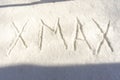 Xmax text on the snow. christmas concept Royalty Free Stock Photo