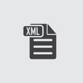 XML icon in black on a gray background. Vector illustration