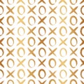 Xo gold seamless pattern. X and o background. Repeated grunge brush texture. Black game tic tac toe isolated on white background.