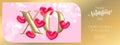 XO gold text for Valentine`s day sale banner background. Hugs and Kisses concept of Valentines day with red heart balloon on pink Royalty Free Stock Photo