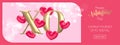XO gold text for Valentine\'s day sale banner background. Hugs and Kisses pink Royalty Free Stock Photo