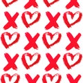 XO with heart drawn with red lipstick. Seamless pattern XOXO on white background. Hugs and kisses abbreviation symbol. Easy to Royalty Free Stock Photo