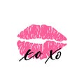 Xo xo lettering quote mark silhouette isolated on white background. Stamp makeup printfrom mouth. Vector illustration Royalty Free Stock Photo