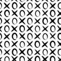 Xo seamless pattern. X and o background. Repeated grunge brush texture. Black game tic tac toe isolated on white background. Repea